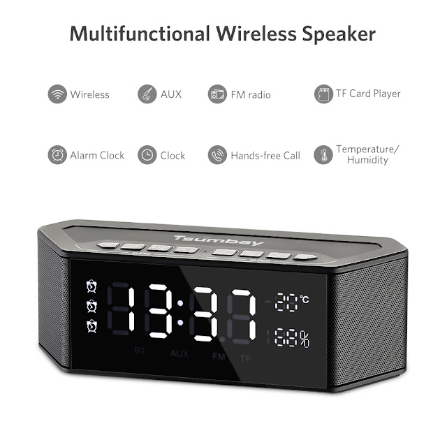 Tsumbay Multi-functional Wireless Bluetooth Speaker with Alarm Clock Radio Digital FM Radio