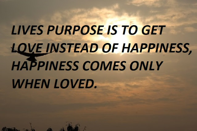LIVES PURPOSE IS TO GET LOVE INSTEAD OF HAPPINESS, HAPPINESS COMES ONLY WHEN LOVED.