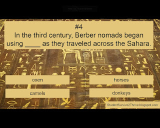 In the third century, Berber nomads began using ____ as they traveled across the Sahara. Answer choices include: oxen, horses, camels, donkeys