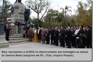 Boka representou a ALERGS no descerramento das homenagens ao túmulo do General bento Gonçalves em RG