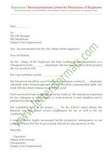 sample recommendation for promotion letter for employee