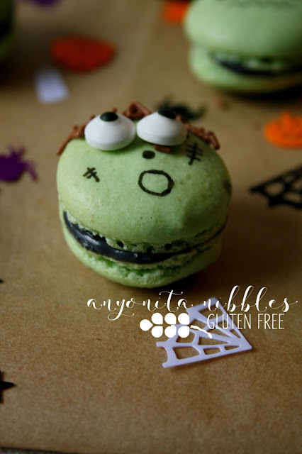 This worried little gluten free Frankenstein macaron was delicous! Anyonita Nibbles