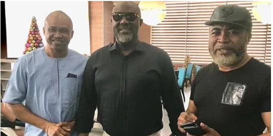 Senator Dino Melaye poses for a photo with Nollywood icons, Paul Obazele and Zack Orji but his fans notice a little more (Photos)