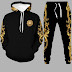 LW Men Stylish Hooded Collar Print Black Two-piece Pants Set
