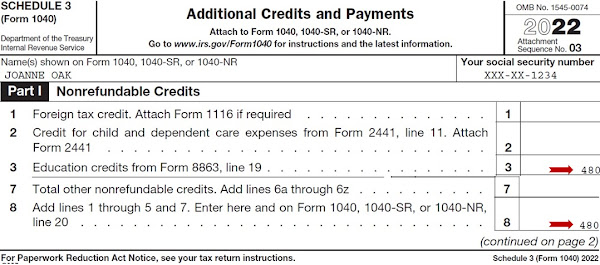 2022 OAK SCH3 PART1 NONREFUNDABLE EDUCATION CREDITS