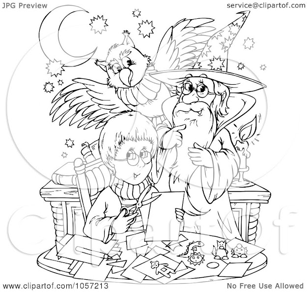 Royaltyfree Clip Art Illustration Of Coloring Page Outline Of Boy  Wizard And Owl By Alex Bannykh
