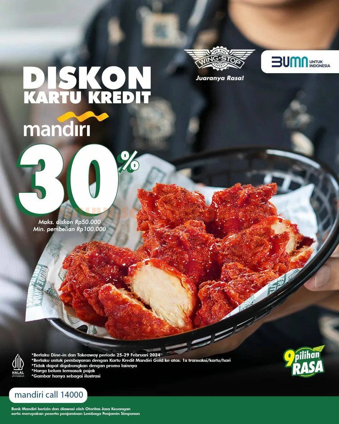 Promo WINGSTOP Diskon 30% dengan Kartu Kredit Mandiri