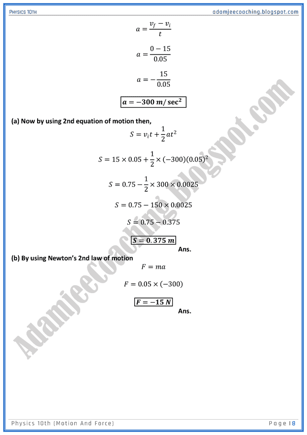 motion-and-force-solved-numericals-physics-10th