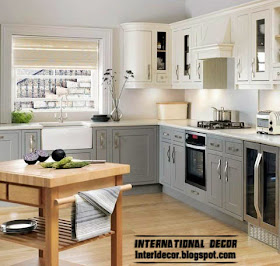 L-shaped kitchen in classic style, grey and white kitchen