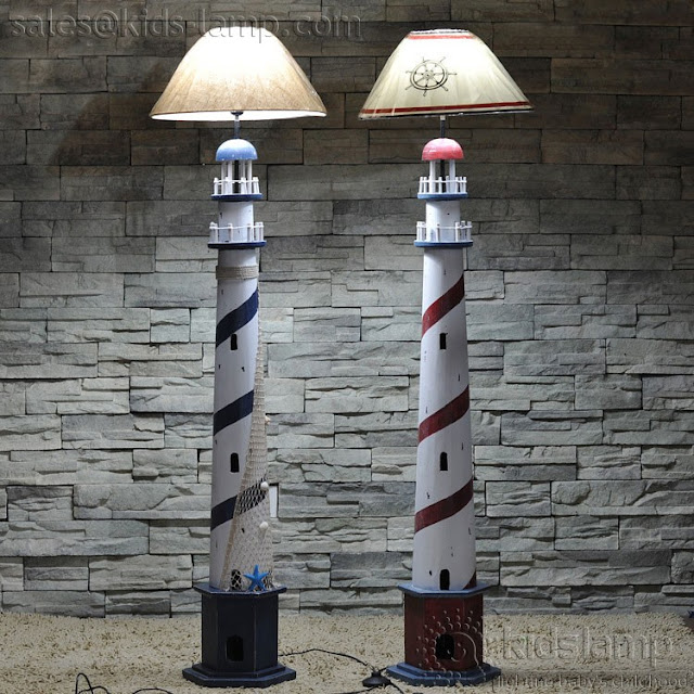  Kids bedroom wooden boat and lighthouse beach style floor lamps