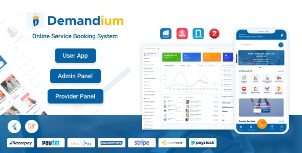 Demandium v1.2 - Multi Provider On Demand, Handyman, Home service App with admin panel