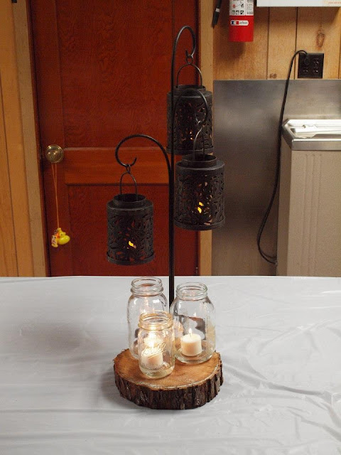 tree, trunk, candle, candle holder, centerpiece, rustic
