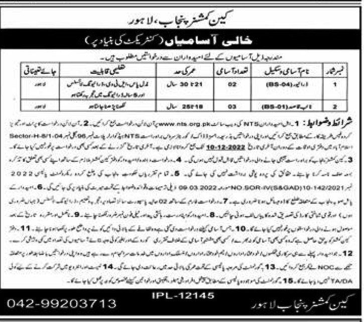 Office of the Cane Commissioner Punjab Jobs 2022Office of the Cane Commissioner Punjab Jobs 2022
