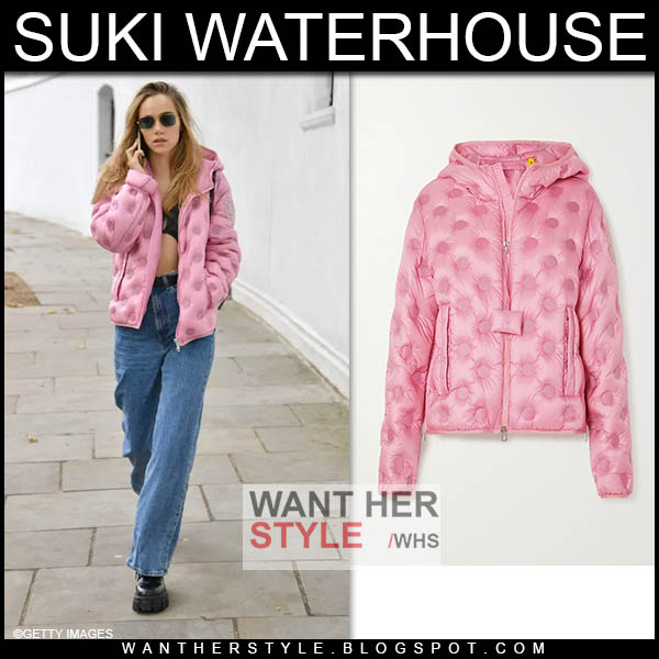 Suki Waterhouse in pink puffer jacket