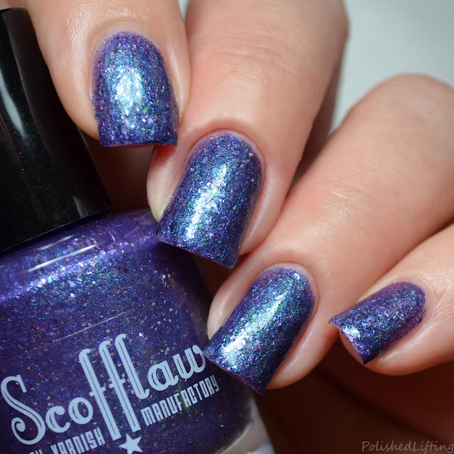 purple nail polish with silver flakes