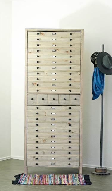 Learn how to build a large, printmaker's style cabinet with free building plans. 