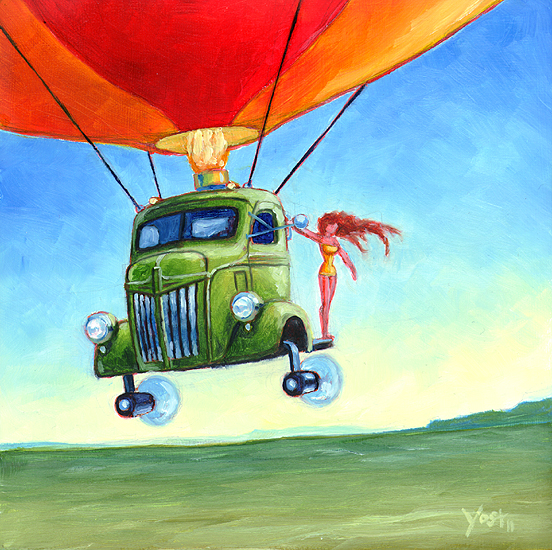 How else do you explain a 1940 Ford COE cab attached to a hot air balloon