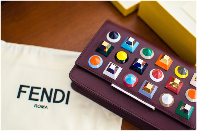 Burgandy Fendi wallet with plexiglass studs