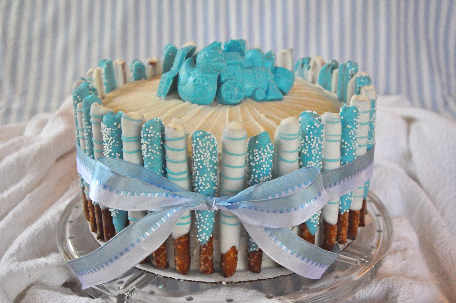 easy chocolate cake decorations Blue Baby Boy Shower Cake