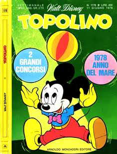 Topolino 1176 - 11 Giugno 1978 | ISSN 1120-611X | CBR 215 dpi | Settimanale | Fumetti Classici | Universo Disney
Numero volumi : IN CORSO
Topolino apparve in Italia il 30 marzo 1930, quando sul n.13 del settimanale torinese Illustrazione del Popolo, diretto da Lorenzo Gigli, fu pubblicata la prima striscia disegnata da Ub Iwerks e intitolata Le avventure di Topolino nella giungla. Due anni dopo si ha il primo libro illustrato italiano con le sue immagini: Sua Altezza Reale il Principe Codarello e, poco più tardi, il 31 dicembre 1932, esce il primo numero di Topolino in formato giornale, edito da Nerbini.
Sulla falsariga del celebre Corriere dei Piccoli, anche Topolino si presentava ai lettori con periodicità settimanale e si apriva con una breve storia in cui le didascalie sono scritte in rima e realizzata da Giove Toppi, che divenne quindi il primo autore Disney italiano. Sul settimanale della Nerbini, comunque, trovano spazio soprattutto le strisce e le tavole realizzate da Floyd Gottfredson. In queste storie vengono anche introdotte delle didascalie in rima, scritte dal primo direttore della rivista, Paolo Lorenzini (detto Collodi Nipote in quanto nipote di Carlo Collodi), e viene anche assegnato il nome definitivo alla spalla di Topolino, ovvero quel Pippo un po' lunatico e un po' svampito che sui libri della Salani veniva ancora chiamato Medoro.
Nerbini non si era assicurato correttamente i diritti di pubblicazione: quando aveva varato la sua rivista, infatti, si era rivolto al Consorzio Cinematografico E.I.A., il distributore dei cortometraggi di Topolino, quando in realtà i diritti per le riviste erano stati dati in mano al giornalista Guglielmo Emanuel dallo stesso Disney. Per cui, per un paio di numeri, la testata passò da Topolino a Topo Lino, per poi riprendere la nota testata con il n.7. Il Topolino Giornale era formato da otto pagine e non conteneva solo storie a fumetti Disney ma anche storie non-Disney che anzi erano di solito la maggioranza delle storie presenti in un numero.
Il numero 137 del Topolino Giornale, dell'11 agosto 1935, segna il passaggio di consegne da Nerbini alla Mondadori. Il fascismo, tuttavia, causò dei problemi al giornale. Dal 1938, il Min.Cul.Pop. (Ministero della Cultura Popolare) impone alla stampa di non editare più i protagonisti del fumetto popolare americano. Il solo Topolino è risparmiato, e così il suo logo e il suo personaggio possono continuare ad esistere nelle edicole italiane, ma in piena seconda guerra mondiale, a partire dal n.476 del 27 gennaio 1942, anche il settimanale è costretto a cedere alle restrizioni. Lo sostituisce Tuffolino, un ragazzetto dalle medesime caratteristiche fisiche, disegnato dal grande illustratore Pierlorenzo De Vita. Con la fine del fascismo, le avventure di Topolino poterono di nuovo essere pubblicate.
Alla fine degli anni quaranta, però, i giornali a fumetti che pubblicavano storie a puntate di non più di due tavole ad episodio erano irrimediabilmente in crisi, e così lo stesso Topolino, le cui vendite erano di gran lunga calate rispetto al periodo d'oro. Mondadori, però, non poteva rinunciare alla rivista da edicola per non perdere i ricchi diritti delle pubblicazioni da libreria, così decise un doloroso ma necessario cambio di formato e periodicità. Nel 1949 nasce così il periodico a fumetti Topolino formato libretto, all'inizio con cadenza mensile, quindi quindicinale e, infine, settimanale, fino a giungere a oggi al suo sessantesimo anniversario e con oltre 3000 numeri usciti, ricchi di storie tra le più famose, con autori da Carl Barks a Romano Scarpa, da Floyd Gottfredson a Giovan Battista Carpi e così via.