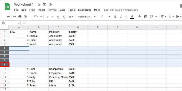 Cara Menghapus Baris Kosong di Google Sheets