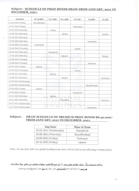 Prize Bond Draw Schedule 2021