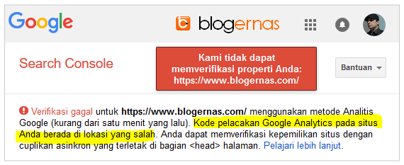 Sebab & Solusi Gagal Verifikasi Google Analytics