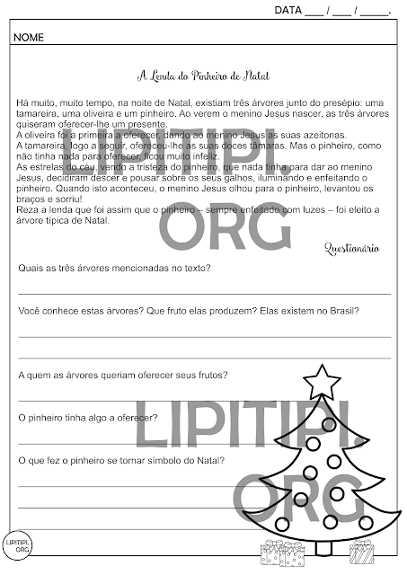 Lenda do Pinheiro de Natal Atividade Interpretação Textual