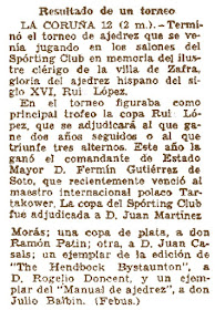 Torneo en memoria de Ruy López López de Segura 1931, recorte de prensa