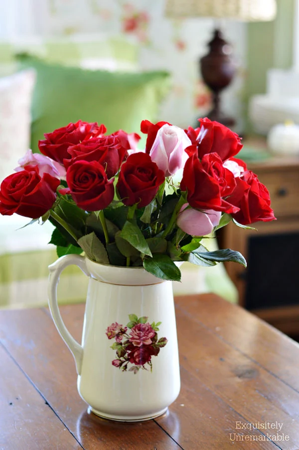 Roses In A Vintage Red Rose Pitcher