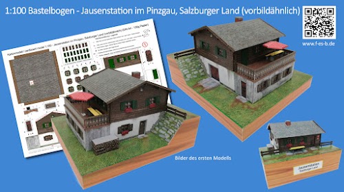 Bastelbogen 1:100 Jausenstation im Pinzgau, Salzburger Land, kostenloser Download im PDF-Format