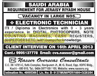 Electronic Technicians vacancy in KSA