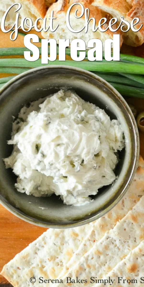 Goat Cheese Spread is a favorite recipe to dip veggies or spread on crackers. It's a favorite easy to make appetizer recipe from Serena Bakes Simply From Scratch.