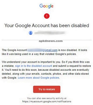 Google Account has been Disabled