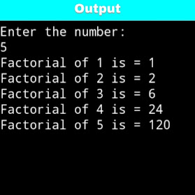 C  Program To Print Factorial Of 1 to n Number's