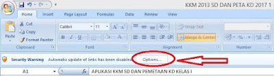 cara mengaktifkan macro Aplikasi KKM Kurikulum 2013 Revisi 2017 Kelas 1 SD