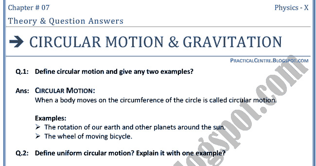 Practical Centre: Circular Motion And Gravitation - Theory ...