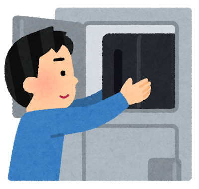 ロッカーに荷物をしまう人のイラスト（男性）