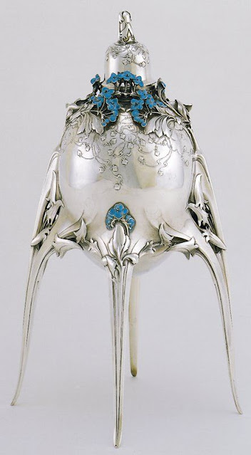 Jules August Habert-Dys silver and enamel caviar server, 1905