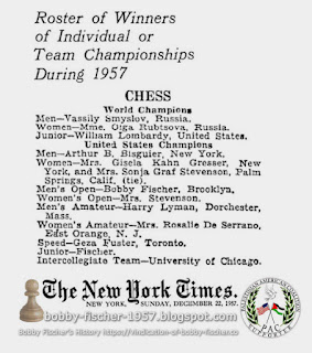Roster of Winners of Individual or Team Championships During 1957