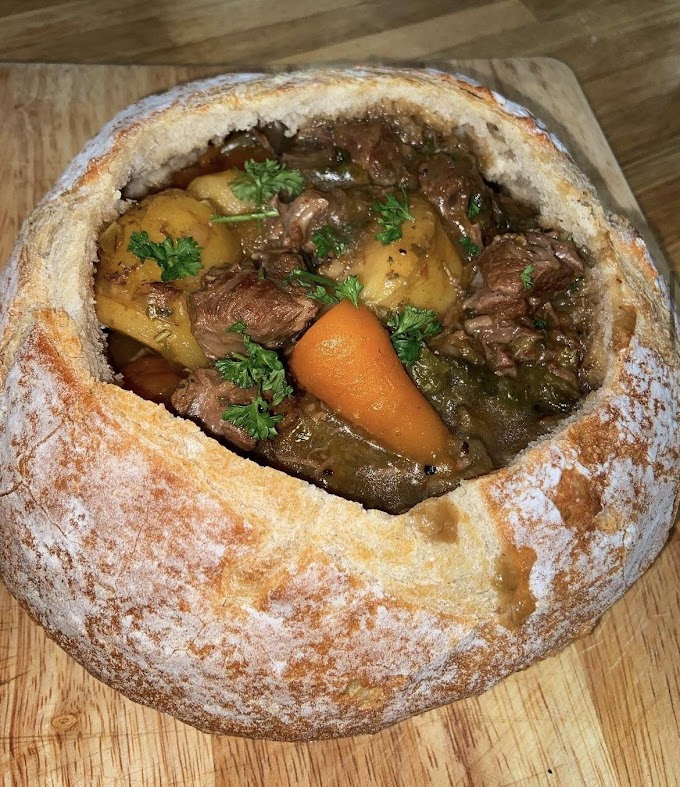 Beef Stew in a Bread Bowl