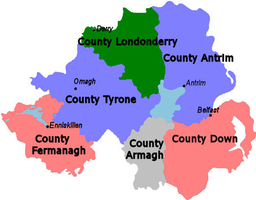 map of ireland with counties in irish. county Northern Ireland: