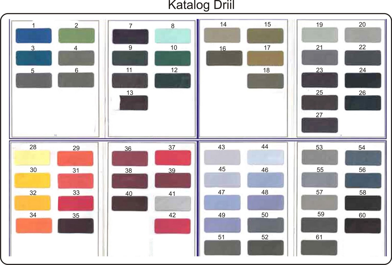 katalog warna kain drill Konveksi Surabaya