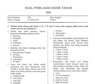 Soal PAT SKI Kelas 10 dan Jawabannya