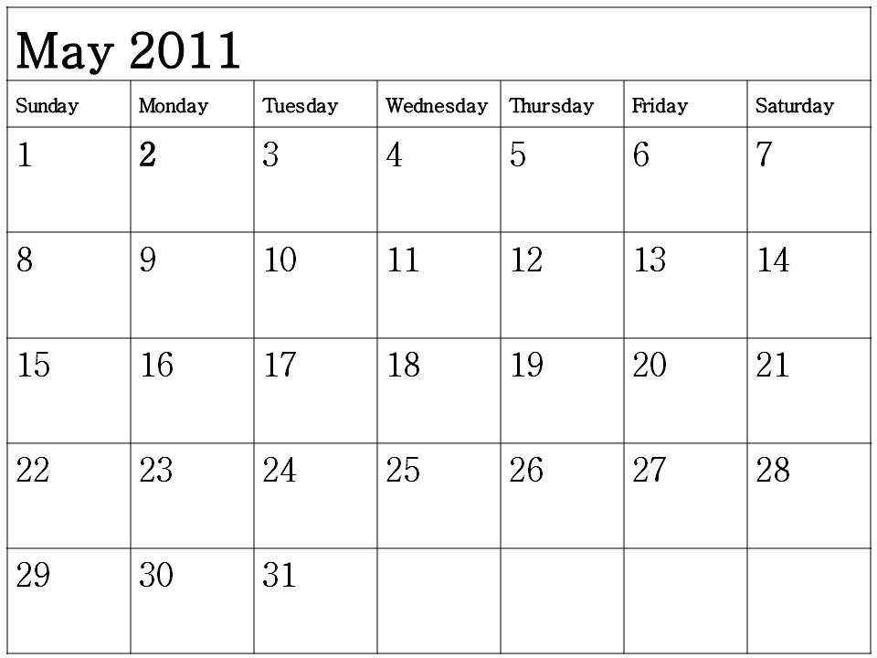 2011 calendar printable by month. may 2011 calendar printable