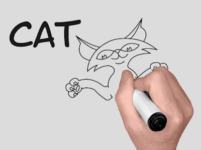 Whiteboard Marker Hand drawing a cat.