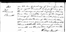 Climbing My Family Tree: Baptismal Record of Thomas Bennett, 21 January 1849