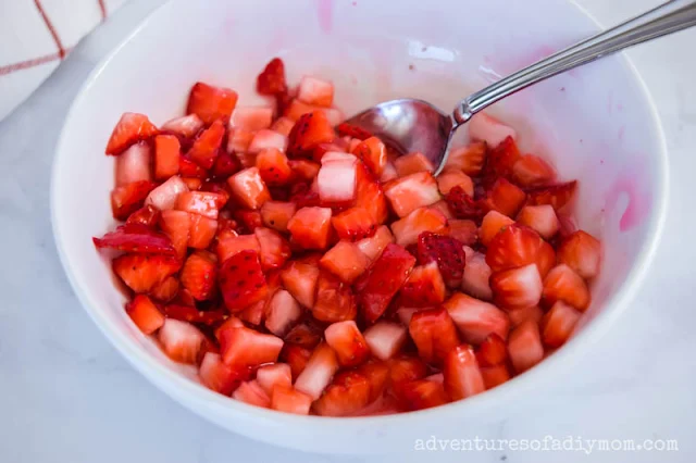 chopped strawberries in a bowl