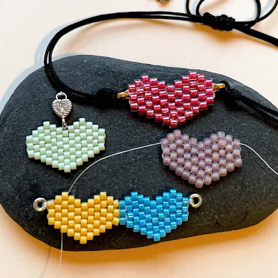 Brick stitch heart jewelry by Lisa Yang Jewelry
