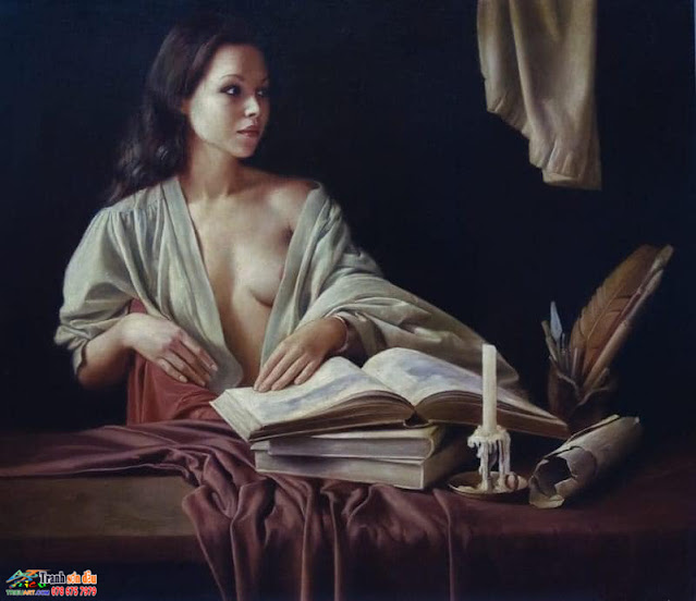 tranh sơn dầu thiếu nữ khỏa thân - quà tặng - treo pòng ngủ